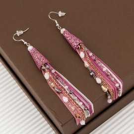 Arihant Pink Silver Plated Beaded And Tasselled Handcrafted Contemporary Drop Earrings 35342