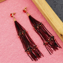 Arihant Maroon And Black Handcrafted Tasselled Drop Earrings 35349