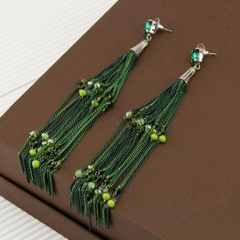 Arihant Green Silver Plated Tasselled Handcrafted Drop Earrings 35350