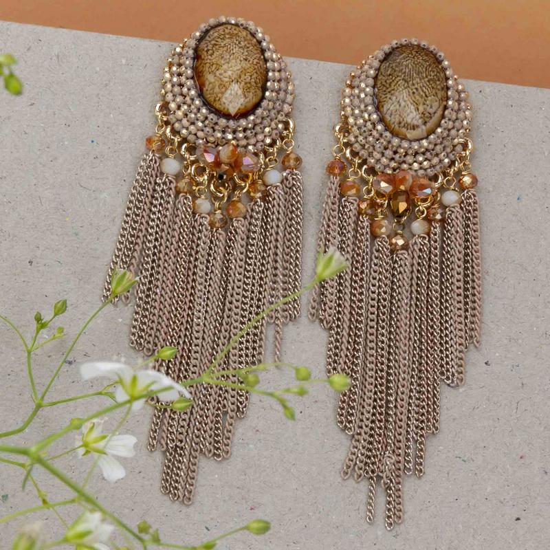 Arihant Beige Gold-Plated Handcrafted Circular Drop Earrings 35532