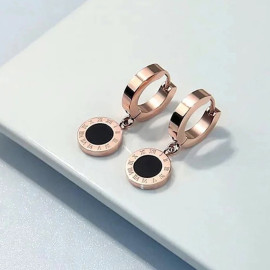 Arihant Rose Gold Plated Stainless Steel Circular Roman Numerals Drop Earrings