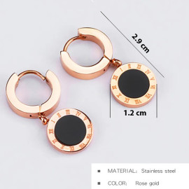 Arihant Rose Gold Plated Stainless Steel Circular Roman Numerals Drop Earrings