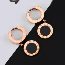 Arihant Rose Gold Plated Stainless Steel Circular Roman Numerals Drop Earrings