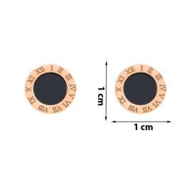 Arihant Stainless Steel Rose Gold Plated Roman Numerals Black Center Stud Earrings