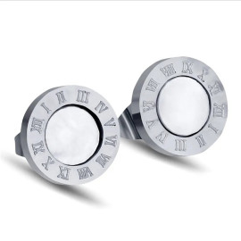 Arihant Stainless Steel Silver Plated Roman Numerals White Center Anti Tarnish Stud Earrings