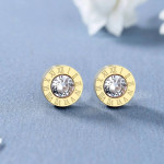 Arihant Gold Plated Stainless Steel Circular CZ Studded Roman Numerals Stud Earrings