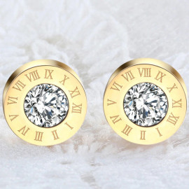 Arihant Gold Plated Stainless Steel Circular CZ Studded Roman Numerals Stud Earrings