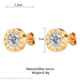 Arihant Gold Plated Stainless Steel Circular CZ Studded Roman Numerals Stud Earrings