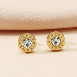 Arihant Gold Plated Stainless Steel Circular CZ Studded Roman Numerals Stud Earrings