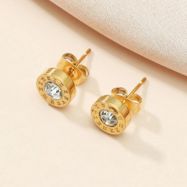 Arihant Gold Plated Stainless Steel Circular CZ Studded Roman Numerals Stud Earrings