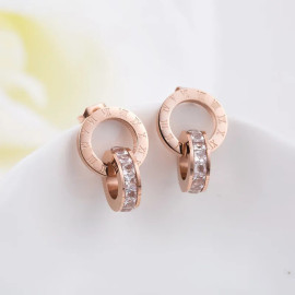 Arihant Rose Gold Plated Stainless Steel Circular CZ Studded Roman Numerals Hoop Earrings