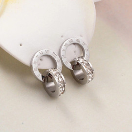 Arihant Silver Plated Stainless Steel Circular CZ Studded Roman Numerals Hoop Earrings