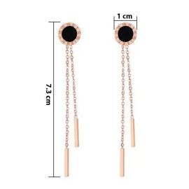 Arihant Rose Gold Plated Stainless Steel Circular Roman Numerals Contemporary Drop Earrings