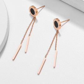 Arihant Rose Gold Plated Stainless Steel Circular Roman Numerals Contemporary Drop Earrings