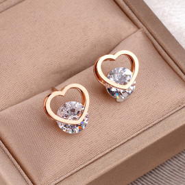 Arihant Rose Gold Plated Stainless Steel CZ studded Heart Themed Stud Earrings