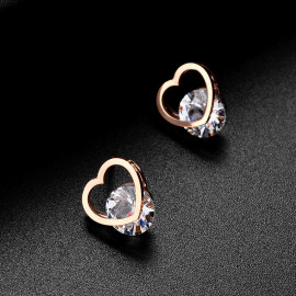 Arihant Rose Gold Plated Stainless Steel CZ studded Heart Themed Stud Earrings