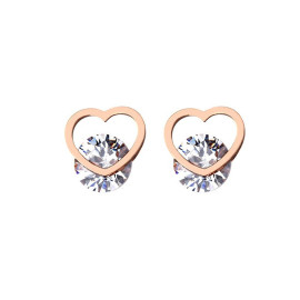 Arihant Rose Gold Plated Stainless Steel CZ studded Heart Themed Stud Earrings