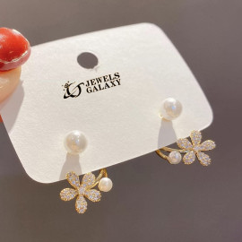 Arihant Gold Plated Korean Beautiful Floral AD Pearl Stud Earrings