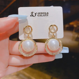 Arihant Gold Plated Amazing Korean Circle of Life AD-Pearl Drop Earrings