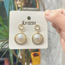 Arihant Gold Plated Amazing Korean Circle of Life AD-Pearl Drop Earrings