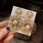 Arihant Gold Plated Dual Sun Shaped Korean Pearl Drop Earrings