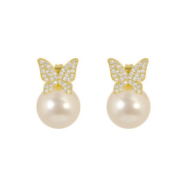 Arihant Gold Plated AD and Pearl Butterfly Korean Drop Earrings