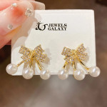 Arihant Gold Plated Korean Bow Tie Pearl Stud Earrings