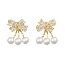 Arihant Gold Plated Korean Bow Tie Pearl Stud Earrings