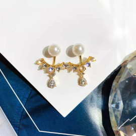 Arihant Gold Plated Korean AD and Pearl Wings Drop Earrings