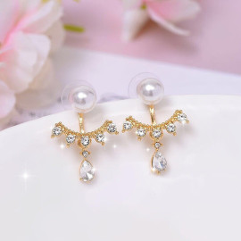 Arihant Gold Plated Korean AD and Pearl Wings Drop Earrings