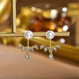 Arihant Gold Plated Korean AD and Pearl Wings Drop Earrings