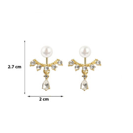 Arihant Gold Plated Korean AD and Pearl Wings Drop Earrings