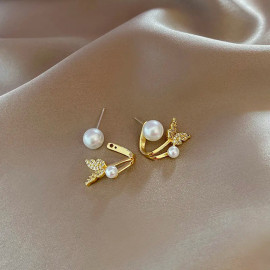 Arihant Gold Plated Fashionable Korean Butterfly Pearl Stud Earrings