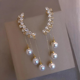 Arihant Gold Plated Korean AD Wings Pearl Drop Earrings