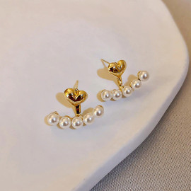 Arihant Gold Plated Beautiful Five-pointed Pearl Star Stud Earrings with Heart Pin