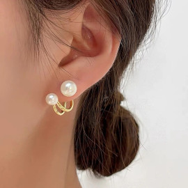 Arihant Gold Plated Korean Stunning Dual Pearl Stud Earrings