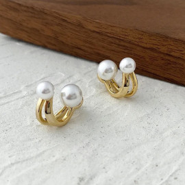 Arihant Gold Plated Korean Stunning Dual Pearl Stud Earrings