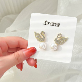 Arihant Gold Plated Korean AD Swan Pearl Stud Earrings