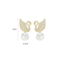 Arihant Gold Plated Korean AD Swan Pearl Stud Earrings