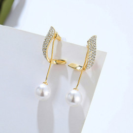 Arihant Gold Plated Beautiful Korean Wings Themed Pearl Drop Earrings