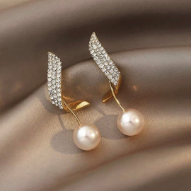 Arihant Gold Plated Beautiful Korean Wings Themed Pearl Drop Earrings