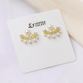 Arihant Gold Plated Korean Five-Stars AD Pearl Stud Earrings