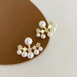 Arihant Gold Plated Korean Five-Stars AD Pearl Stud Earrings