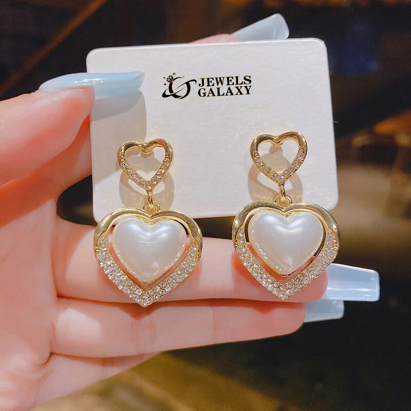 Arihant Gold Plated Korean Marvelous Dual Hearts Pearl Drop Earrings