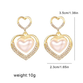 Arihant Gold Plated Korean Marvelous Dual Hearts Pearl Drop Earrings