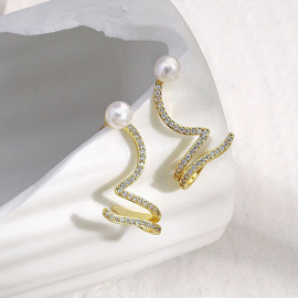 Arihant Gold Plated Korean AD Pearl Quirky Stud Earrings
