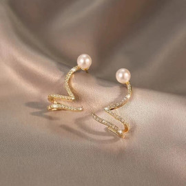 Arihant Gold Plated Korean AD Pearl Quirky Stud Earrings