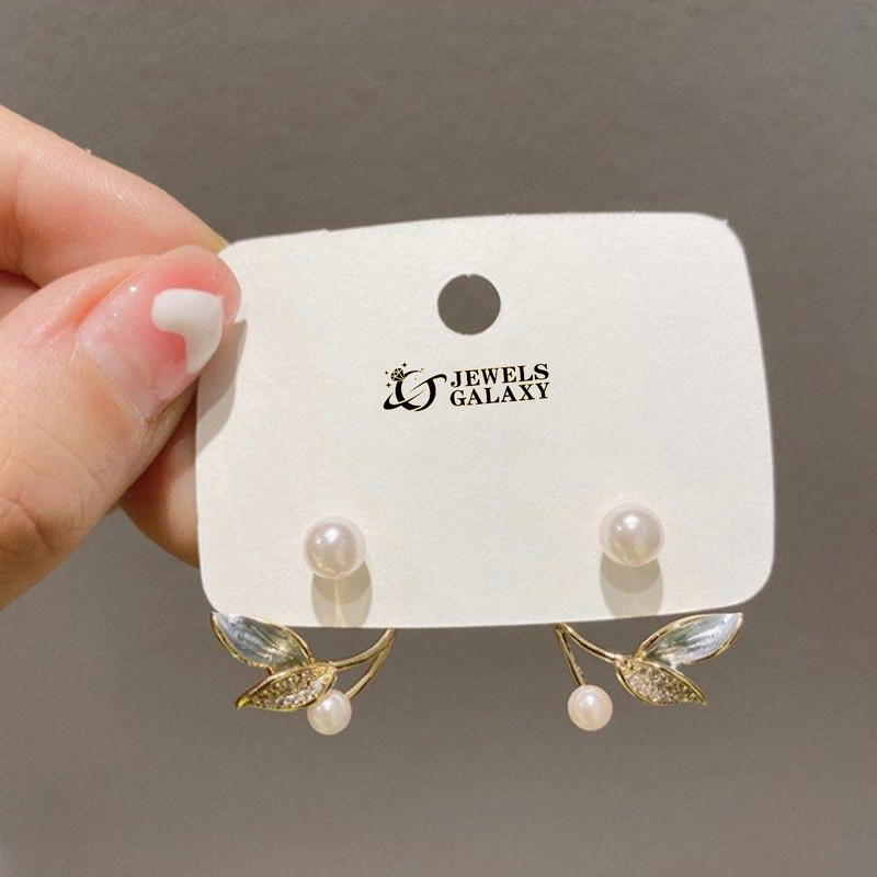 Arihant Gold Plated Fashionable Korean Leaf inspired Pearl Drop Earrings