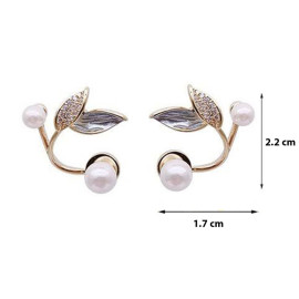 Arihant Gold Plated Fashionable Korean Leaf inspired Pearl Drop Earrings