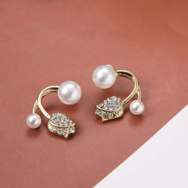 Arihant Gold Plated Beautiful Korean Rose Inspired Dual Pearl Stud Earrings
